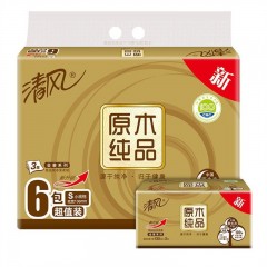 清风抽纸巾BR65SJ(原木金装迷你)6包/提