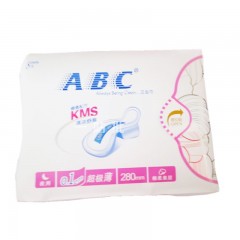 ABC超级薄0.1棉柔夜用280mm8片 K14卫生巾