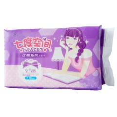 七度空间优雅空气感338mm净爽超薄超长夜用8片C9808卫生巾